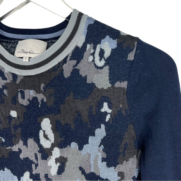 3.1 PHILLIP LIM Blue Camo Camouflage Intarsia Stripe Rib Knit Sweater Wool Small - Picture 2 of 6